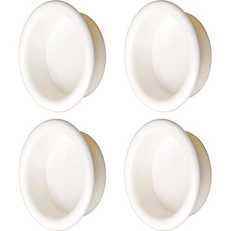Lot de 4 poignées de porte de placard, poignées de porte coulissantes rondes en plastique, poignées de placard de cuisine encastrées, poignée de porte invisible, blanc (1/5)