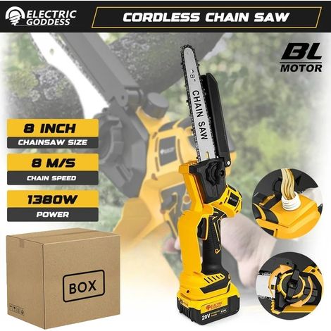 Scie à chaîne électrique jaune sans balais, 8 pouces, 1380W, outil électrique professionnel pour taille de jardin, pour Dewalt, broche de batterie 20V, Sans batterie A (1/5)