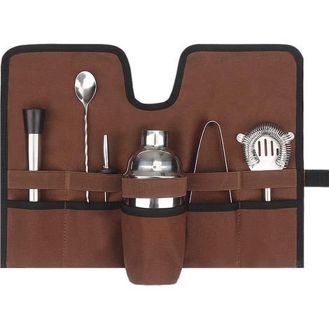Rotolo da barman - Set professionale da barman - Accessori portatili per cocktail - Marrone (1/5)