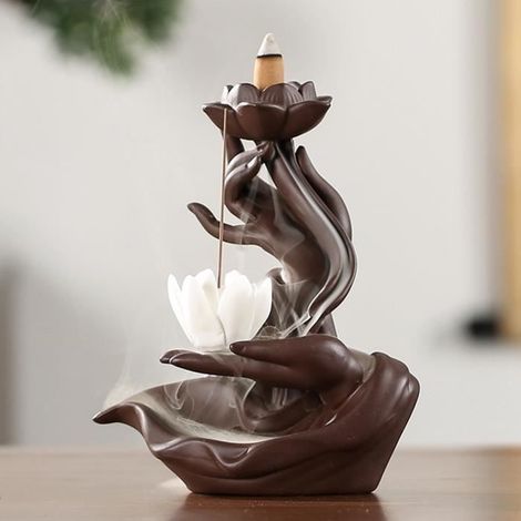 Brûleur d'encens de coeur de lotus de bergamote décoration innte à usage domestique en céramique de refoulement-CHD (1/4)