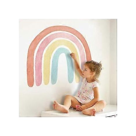 Stickers muraux pour chambre de fille ou de garçon, décoration murale personnalisée arc-en-ciel aquarelle, papier peint adhésif, design vibrant et éclatant, application sur surface lisse (1/4)