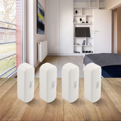 Lot de 4 thermomètres hygromètres d'intérieur compatibles avec Zigbee avec notifications en temps réel de l'application (français non garanti), température ± 1 °C ± 5 % précision RH