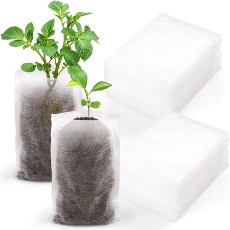 Lot de 200 sacs de culture biodégradables en tissu non tissé pour semis, plantes, légumes, fleurs et arbres fruitiers (9 x 13 cm). (1/5)