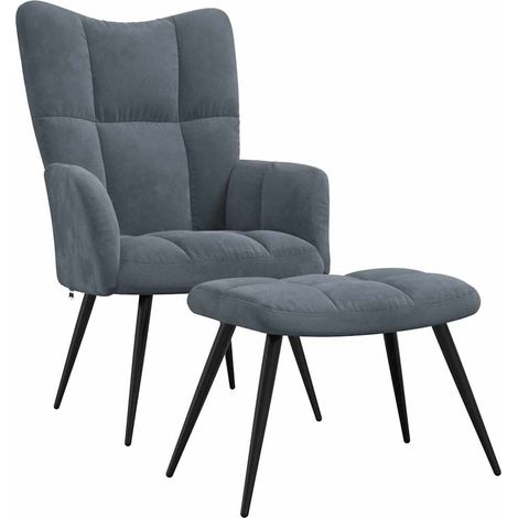 Poltrona lounge moderna di design con poggiapiedi in velluto grigio scuro DEC026591