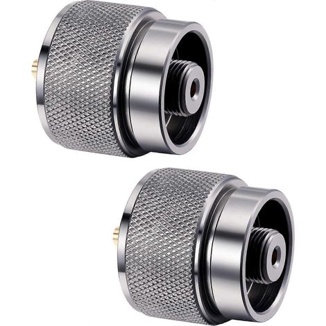 Adaptateur pour réchaud de camping (2 pièces) - Compatible avec les petites bouteilles de propane de 450 g (entrée/sortie) et les cartouches de GPL. (1/4)