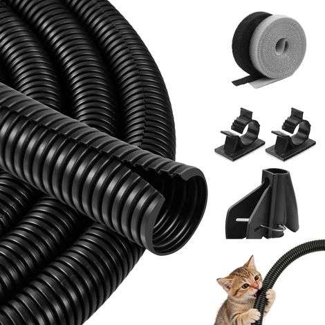 Manchon de rangement pour câbles - Noir - 3 m - Facile à installer - Protection contre les fils des animaux domestiques - Protection contre la mastication des animaux domestiques - Pour maison/bureau (1/5)