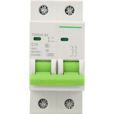 Disjoncteur miniature TOMG3-63 2P C10A, interrupteur différentiel de protection contre les fuites, disjoncteur modulaire 2 pôles, type C, 10 ampères, pour tableau électrique domestique et industriel. (1/5)