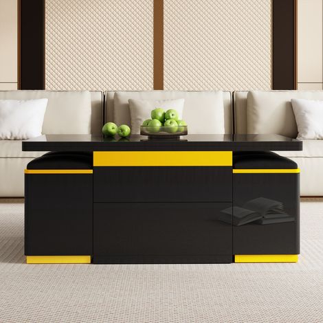 Table basse relevable-modern noir brillant-table d'appoint multifonction-design élégant-salon repas-100x50x43cm (1/5)