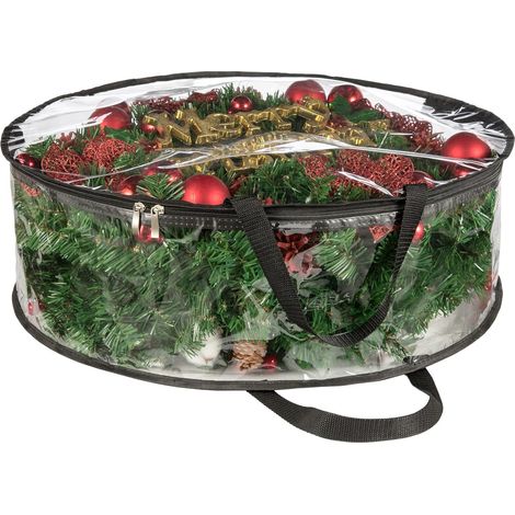 76 cm,Sac de rangement transparent pour couronnes, en polypropylène robuste, fermeture éclair, peut contenir deux couronnes, contenant décoratif pour couronnes (1/5)