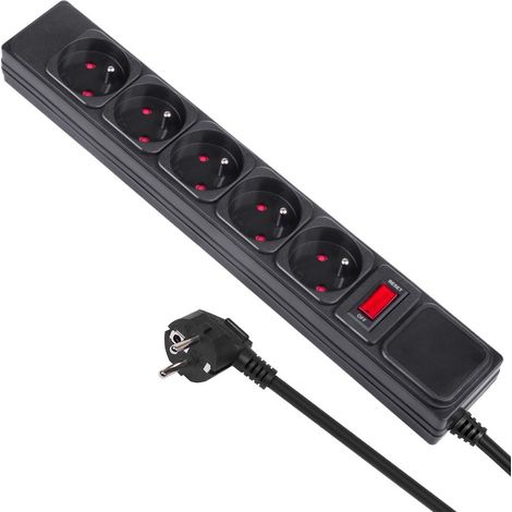 MACLEAN MCE219 RALLONGE D'ALIMENTATION 5 PRISES AVEC PROTECTION CONTRE LA SURCHARGE 250VAC 10A 1.5M (1/3)