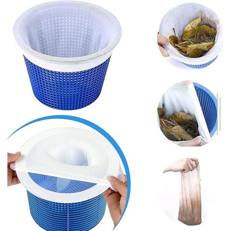 Lot de 10 chaussettes filtrantes pour skimmer de piscine - filtre à panier - accessoires de nettoyage pour piscine et bassin, élimine les coléoptères, la mousse et le pollen. Blanc. (1/5)