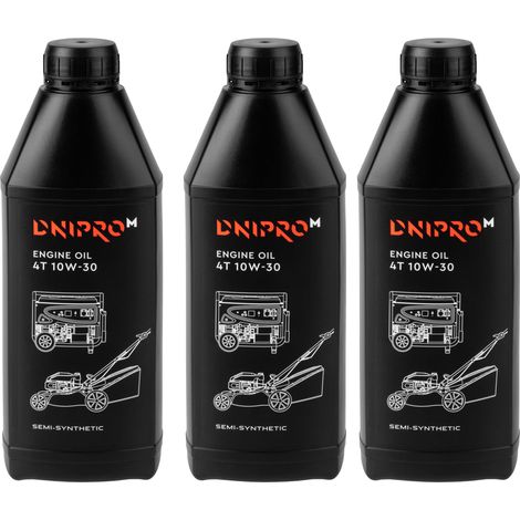Dnipro-M Pack 3x Huile Moteur 4 Temps 10W-30 – 3 Litres – Semi-Synthétique pour Tondeuses, Motoculteurs, Groupes Électrogènes et Matériel de Jardin 4 Temps à Essence – API SJ – Huile 4T 10W-30