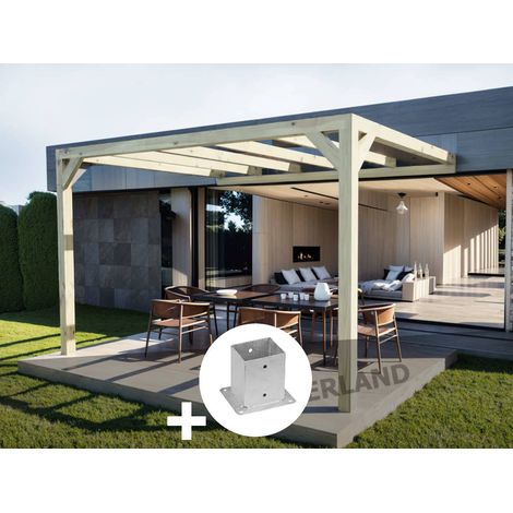 Pergola adossée en lamellé-collée Calais 400 x 300 cm + 2 supports poteaux - Mardeland
