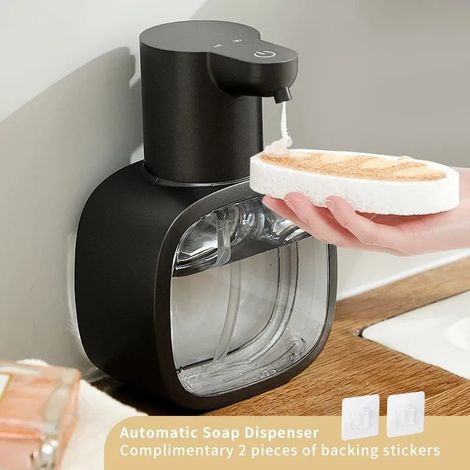 (Noir - Liquide)Nouveau distributeur de savon automatique mural, machine à laver les mains intelligente en mousse, 500 ml de liquide, rechargeable, capteur à induction pour salle de bain. (1/5)