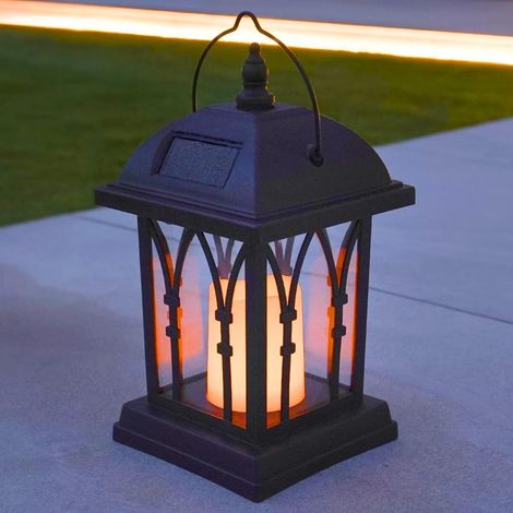 Festive Lights Lanternes Solaires Décoratives Extérieures Noir Mat avec Éclairage Bougie LED Effet Vacillant Waterproof (27cm hauteur)