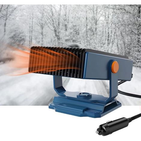 Chauffage de voiture 12 V 150 W Dégivreur avec support et ventouse, Désembueur de pare-brise portable, 2 en 1 Chauffage et refroidissement, Ventilateur de voiture avec prise allume-cigare (Bleu