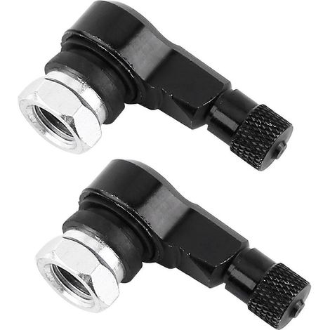 Lot de 2 bouchons de valve universels 11,3 mm pour pneus de moto en aluminium, coudés à 90°, noirs (1/4)