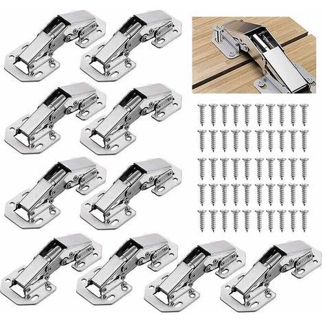 10 PCS Charniere Porte Placard, Charniere Porte Cuisine, 3 Pouces 90°Charniere Meuble,Charnière Invisible, Faites Correspondre la vis , Convient aux portes D'armoires,Portes D'armoires de Bureau