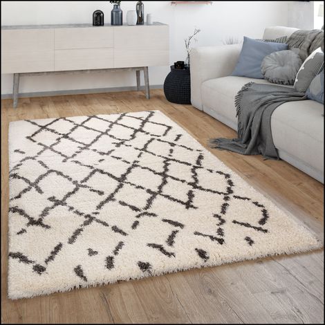 Paco Home Hochflor Teppich Wohnzimmer Shaggy Langflor Skandinavisches Rauten Muster Modern 60x90 cm, Grau 2