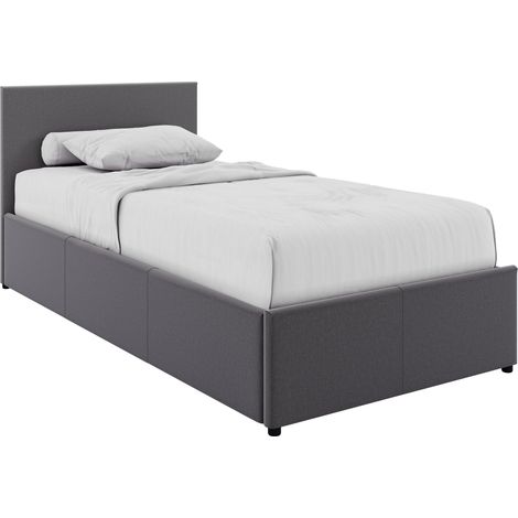 Veronica Single Ottoman Bed, Dark Grey Linen & Gel Memory Foam Bonnell Spring Mattress, Single (1/5)
