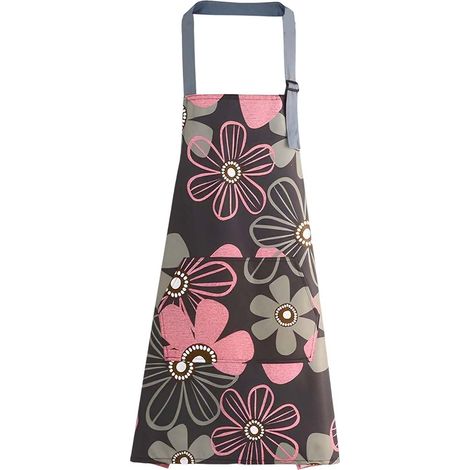 Geblümte Schürze mit Taschen, wasserdicht, verstellbar, langer Halsausschnitt, Bindebandverschluss, für Damen und Herren, zum Kochen, Backen und Gärtnern (dunkelviolett)