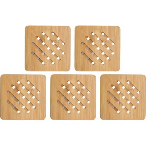Set di 5 sottopentola in bambù resistenti al calore per piatti caldi, pentole, ciotole e teiere. Dimensioni: 15 cm. (1/5)