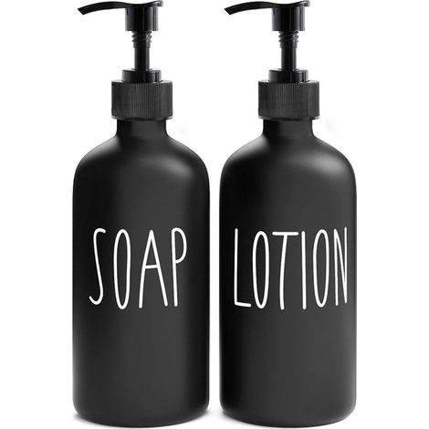 Distributeur de savon 2 pièces - Pompe à savon - Verre - Noir - Ensemble de distributeurs de savon fixes pour salle de bain et douche Noir (1/5)