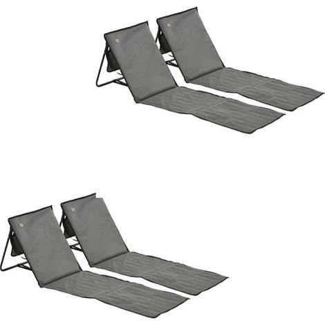 4er-Set Strandmatte, Faltbare Strandliege, Verstellbare Sonnenliege, Strandmatratze mit Tragetasche, Magazin Tasche, Stahl, Oxford, 142 x 51 x 40 cm, Grau