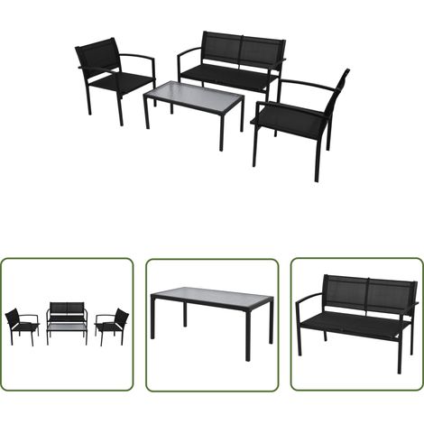 INLIFE Salon de jardin 4 pcs Textilène Noir (1/5)