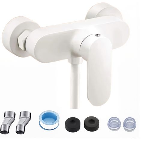 LEDANDER Mitigeur de douche mural–Robinet de salle de bain monotrou (eau chaude et froide)avec levier unique et kit d'installation pour système de douche-blanc (1/5)