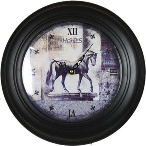 Orologio equestre da parete tondo in metallo nera