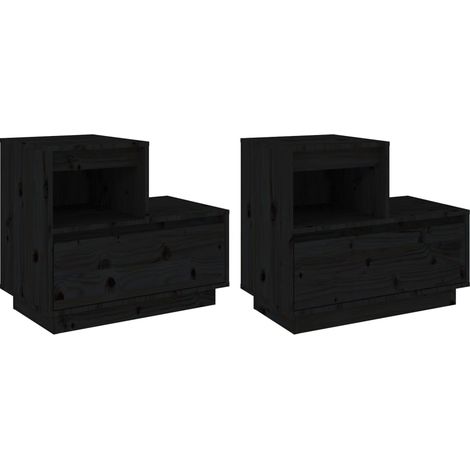 Set di 2 comodini con cassetto e vano a giorno 60 x 34 x 51 cm legno di pino nero DEC035609