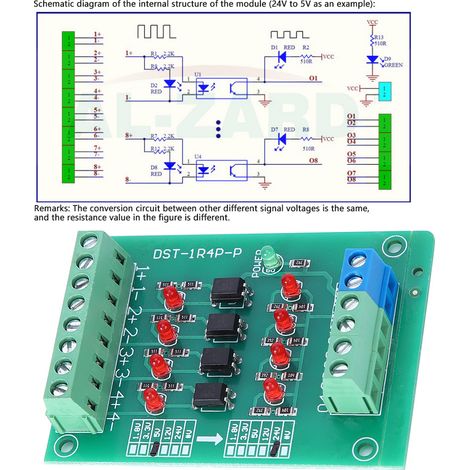 Carte de conversion de tension de niveau de signal PLC opto-isolée à 4 canaux, sortie NPN DST-1R8P-N (1/5)