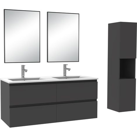 Acezanble Ensemble de Meuble de Salle de Bain Double Vasque 120 cm + Colonne +Miroir Anthracite (1/5)