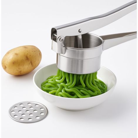 Khuon Banh Presse Lot en acier inoxydable – Presse-pommes de terre multifonction – Presse à cendol – Presse à spätzle – Passoire alimentaire manuelle robuste avec 3 disques interchangeables pour riz (1/5)