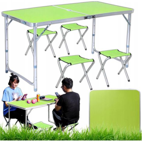 Klappbarer Gartentisch mit 4 Campingstühlen und einem Kofferset