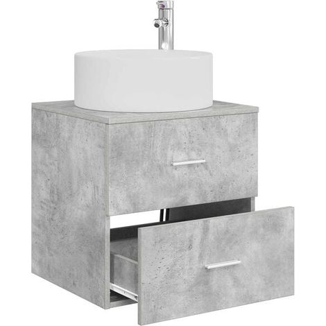 Meuble Vasque Suspendu Style Béton Gris 49,5 x 44,5 x 65,5 cm - Meuble de Salle de Bain avec Lavabo Intégré, Design Moderne et Compact pour WC ou Petite Salle d'Eau (1/5)