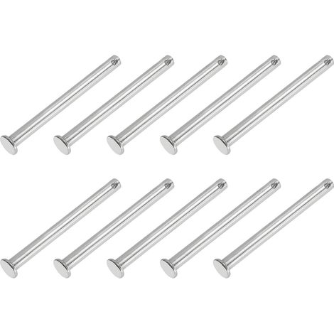 6 x 70 mm Broche à œil unique, 10 pièces Broche à tête plate en acier inoxydable 304 pour système de verrouillage de broche d'attelage, charnières, argent (1/5)
