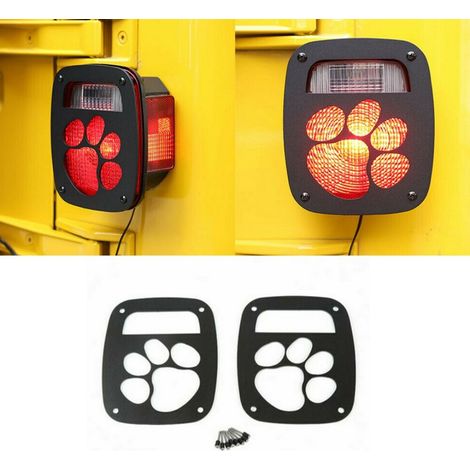 Suitable for Jeep Wrangler TJ taillight cover modification parts, flat taillight protective cover, dog paw style, black (1/4)