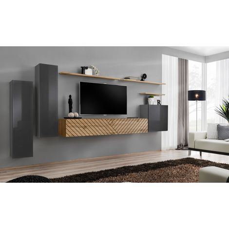Ensemble de 7 meubles muraux "Switch I " pour TV en bois - Gris et Beige - L 330 x H 160 x P 40 cm - Livraison gratuite