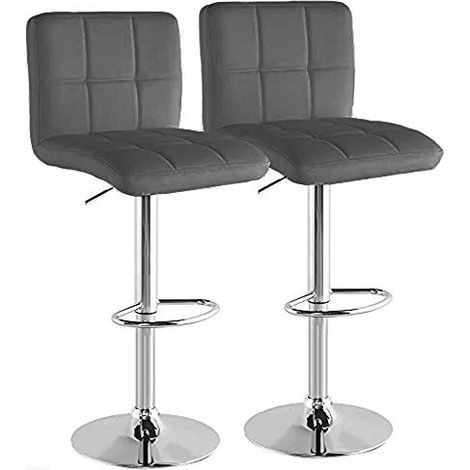Set 2 Sgabelli Cucina Seduta Pelle Imbottita Sgabello Girevole Casa Bar Grigio (1/4)
