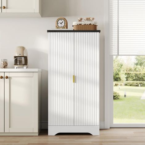 Buffet de cuisine 120x60, 5x40 cm blanc avec LED capteur, étagères réglables et range-épices (1/5)