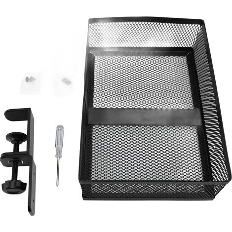 Organisateur de rangement sous bureau rotation 360° aluminium pince tiroir panier de maison et bureau tables noir (fond maille) (1/2)