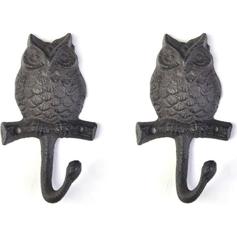 2 Vintage-Wandhaken aus Gusseisen (Eule), Antik-Finish, in Tierkopfform, zum Aufhängen von Kleidung, dekorative Wohnaccessoires. (1/4)