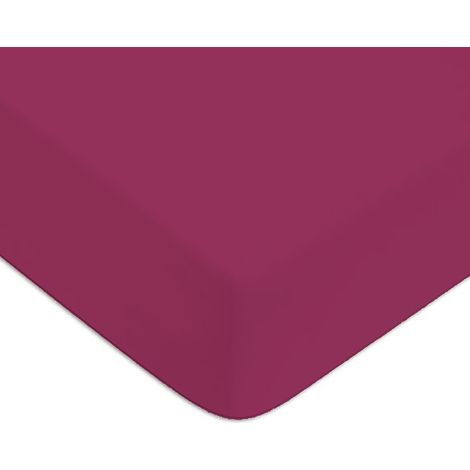 Drap housse en coton 57 fils uni bonnet 25cm magenta 180x200cm