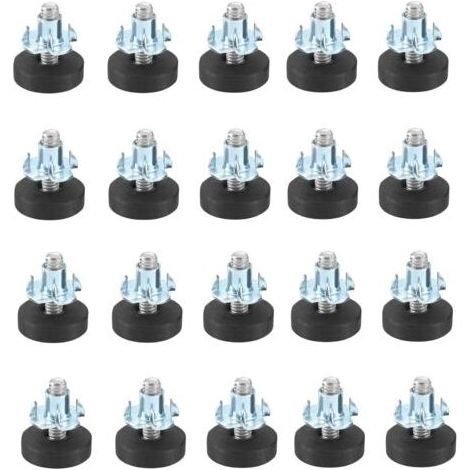 Lot de 20 pieds de meuble réglables avec vis de réglage - Vis de réglage - Avec écrou à enfoncer M6 - Diamètre : 22 mm - Socle réglable en hauteur - Pour pieds de table et d'armoire-INHHUB (1/5)