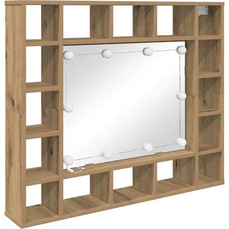 Armadietto con specchio LED da parete con ripiani portaoggetti 91 x 15 x 76 cm moderno chic in legno multistrato rovere artigianale 020052471