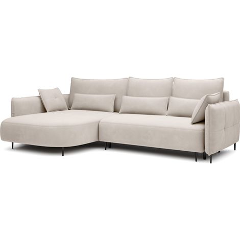 Selsey OBLIVIO - Ecksofa mit Schlaffunktion, Bettkasten, Veloursbezug wasserabweisend Creme, Ottomane links (1/5)