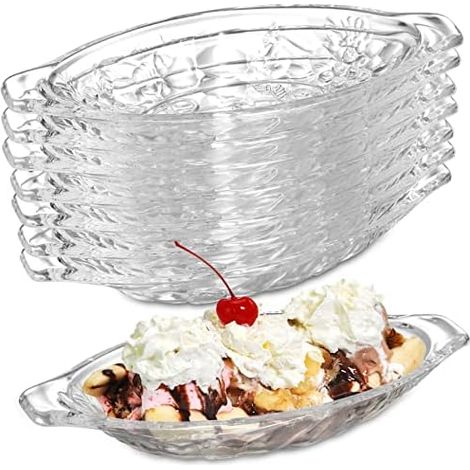 SOUJOY Lot de 8 assiettes bateau en acrylique transparent de 236,8 g - Plat de service à sundae pour banane, crème glacée, fruits, yaourt, brownies, collations (1/5)