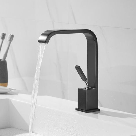 Rubinetto in rame per acqua calda e fredda, lavabo da bagno, piano di lavoro, effetto cascata, rubinetto a foro singolo